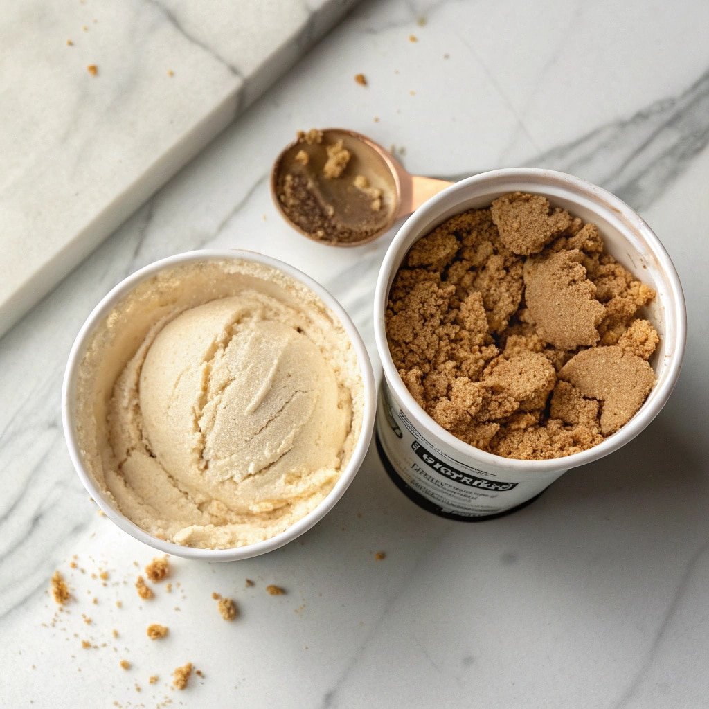 Before and after re-spin texture of Blueberry Maple Matcha Creami