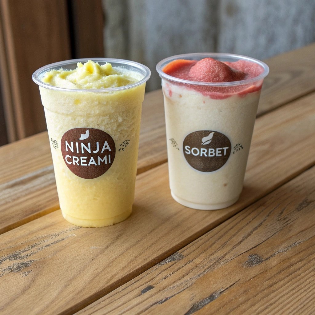 Before and after re-spinning powdery Ninja Creami lemon sorbet