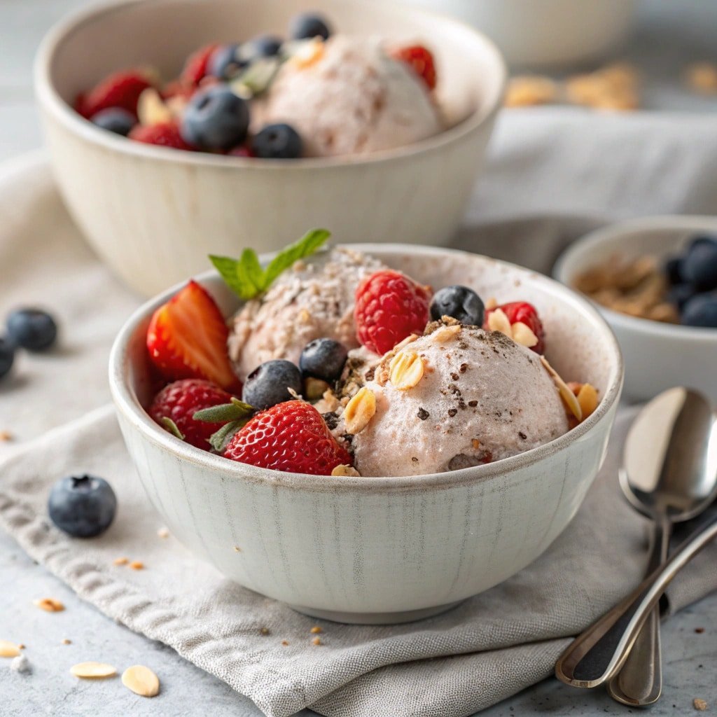 Protein ice cream bowl with fresh toppings