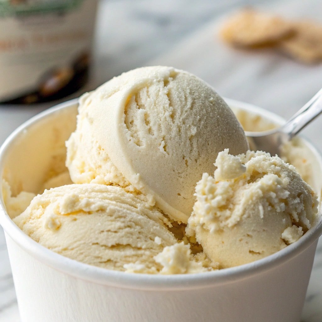 Creamy vanilla protein ice cream in Ninja Creami pint