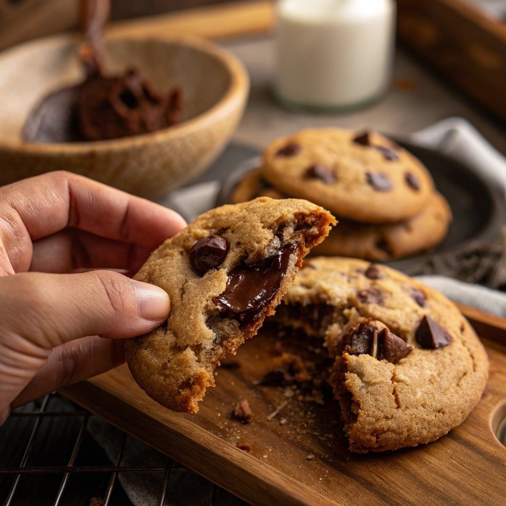 Pulling gooey half baked cookies from the oven on baking tray