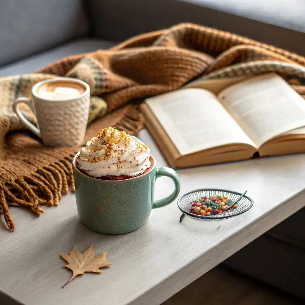 Lotus Biscoff mug cake served with coffee for cozy dessert moment