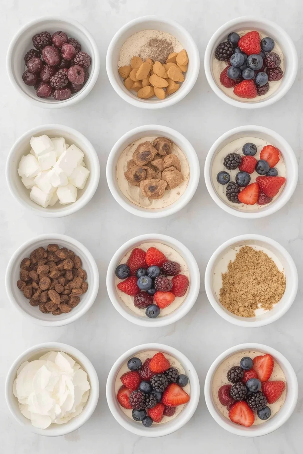 No-Bake Berry Cheesecake Jars – Mini cheesecakes topped with mixed berries.